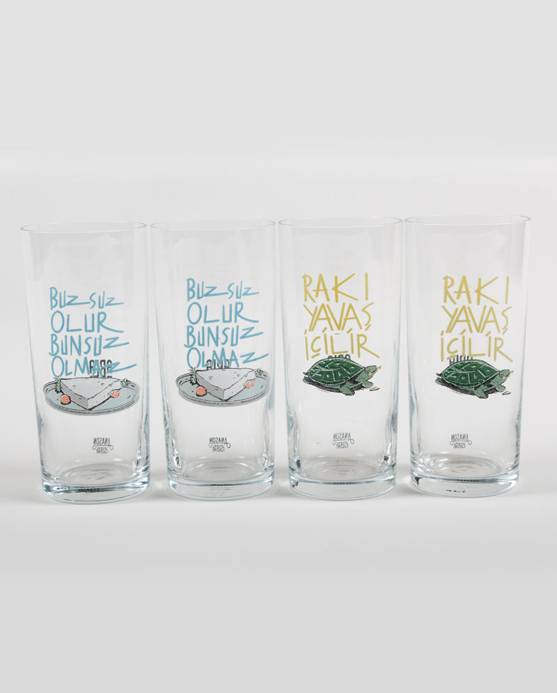 N17.Rakı Yavaş İçilir+Buzsuz Olur Bunsuz Olmaz Rakı Kadehi 4'lü Set