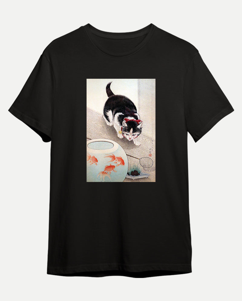 Kedi ve Japon Balığı Kasesi Erkek Tişört