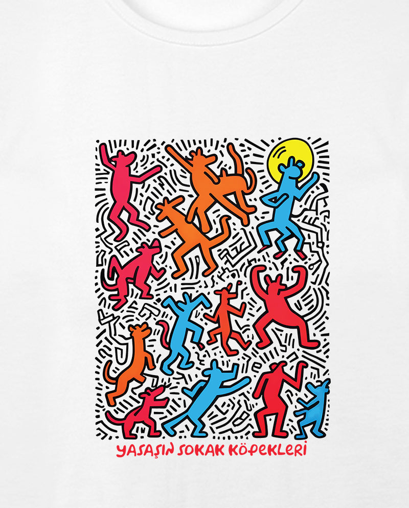 Dans - Keith Haring Sokakta Geniş Yaka Tişört