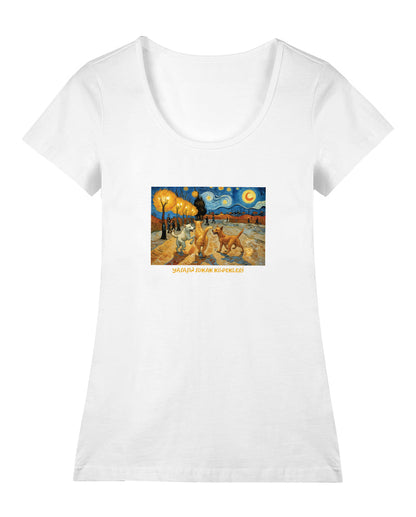 Gece Yürüyüşü - Van Gogh Sokakta Geniş Yaka Tişört