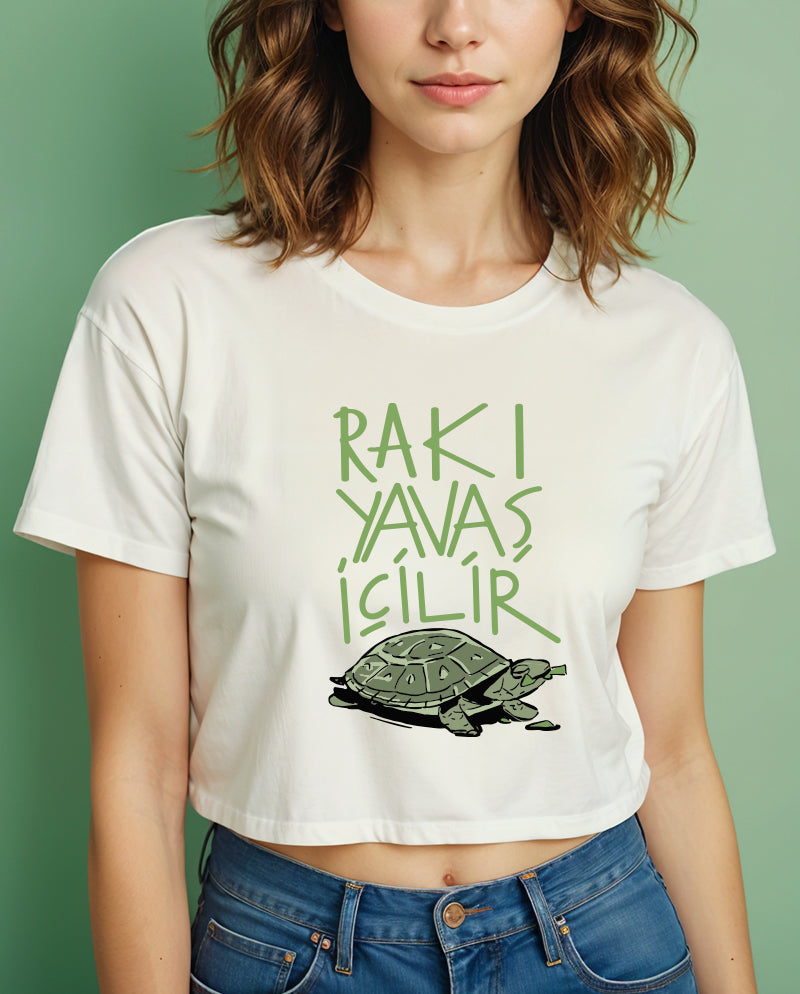 Rakı Yavaş İçilir Crop Tişört