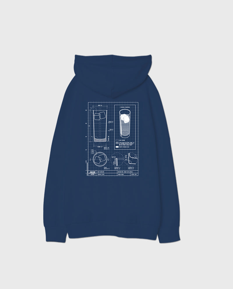 Teknik Kadeh Oversize Unisex Kapüşonlu Sweatshirt